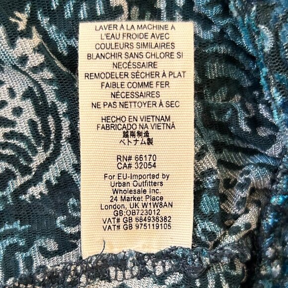 Free People Velvet Burnout Bell Sleeve Blouse Teal Sky Blue M Boho Festival - Picture 8 of 10